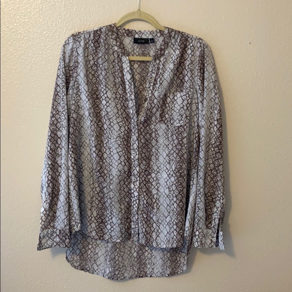 Brown and Grey Snake Print Long Sleeve Blouse